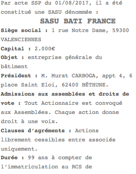 annonce legale sasu lille